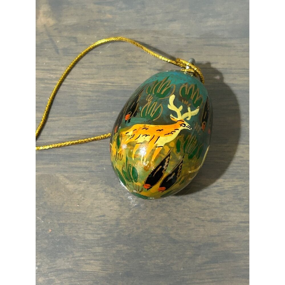 Vintage Hand Painted Kashmir Paper Mache Easter Egg Ornament